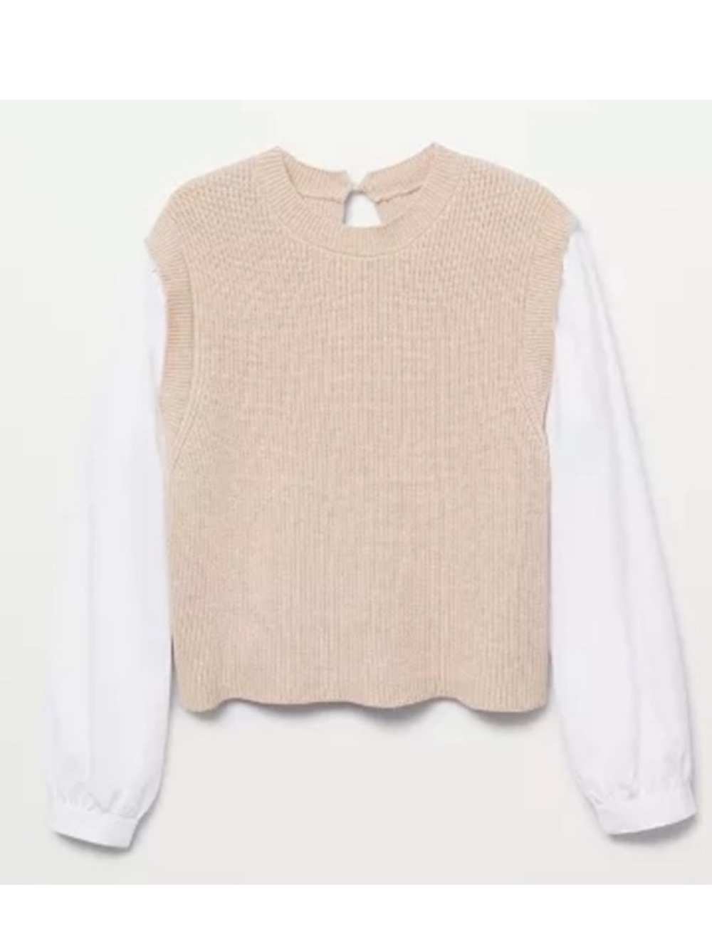 Mango Cream Knit Vest with White Blouse Sleeves